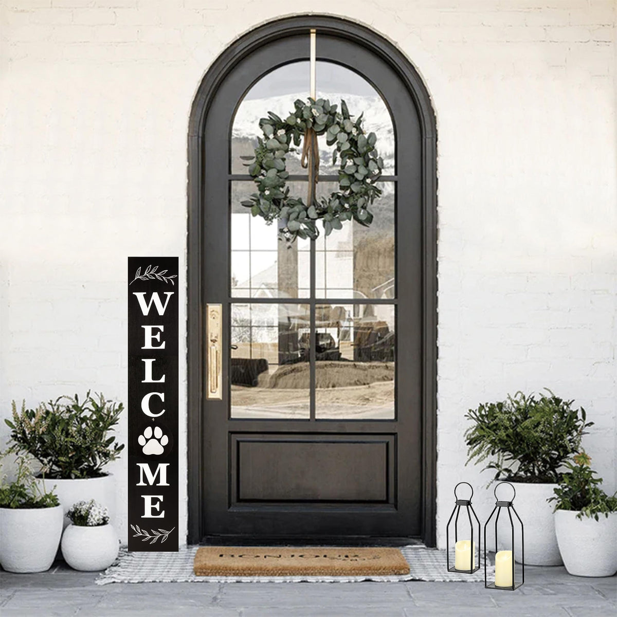 Perfnique Modern Farmhouse Lantern Decor, 15'' 13'' Set of 2 Black Metal Lantern, 2 LED 6hr Timer Flameless Candles ＆ Remote Timer, Lanterns Decorative for Outdoor, Home, Indoor, Patio, Christmas