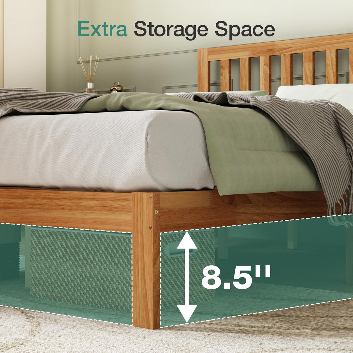 Novilla Queen Bed Frame with Headboard, Solid Wood Bed Frame Foundation with Wood Slat Support, No Box Spring Needed, Easy Assembly, Oak