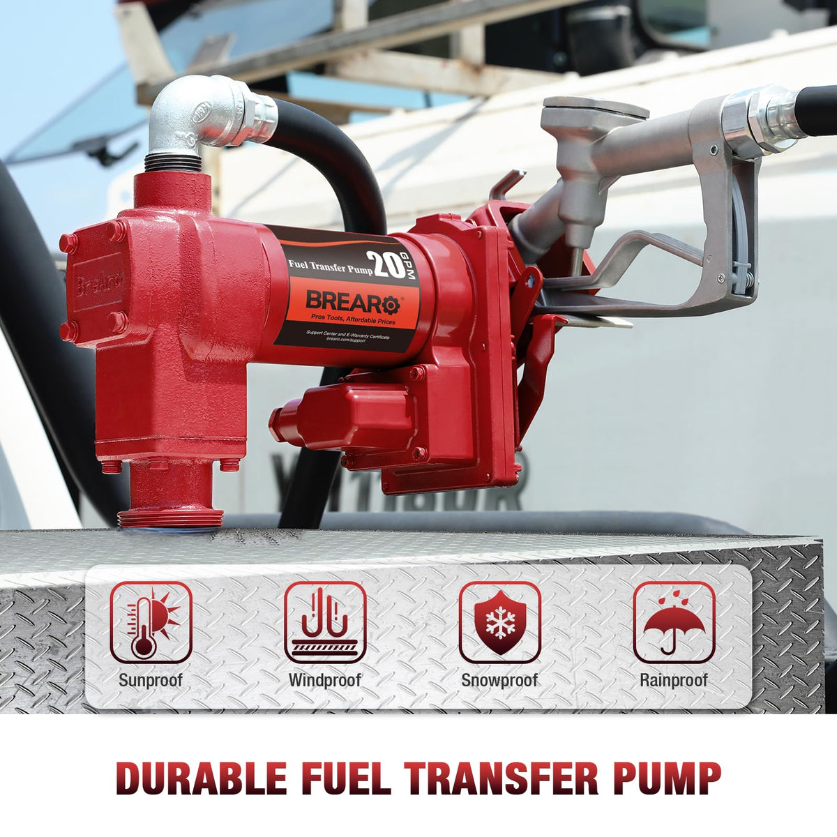 Fuel Transfer Pump 12V 20 GPM High Flow with Manual Nozzle - Heavy Duty Cast Iron Electric Fuel Pump for Gasoline, Diesel, Kerosene, Ethanol, Methanol, Biodiesel - Commercial & Industrial Use
