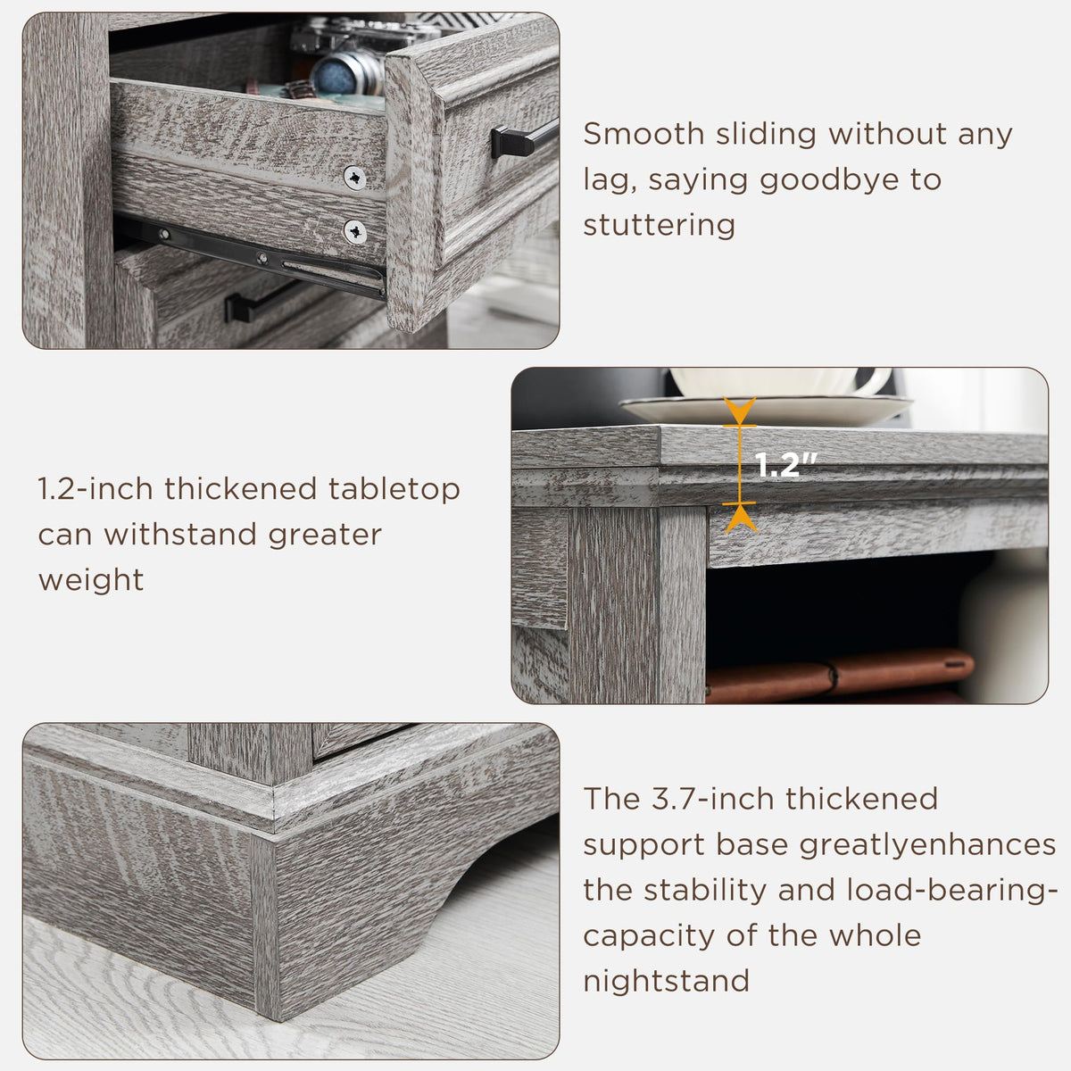 ACCOHOHO 18" Farmhouse Nightstand Set of 2 with Charging Station,End Table with 2 Drawers Storage,Side Table,Bedside Cabinet for Bedroom,Living Room, Grey