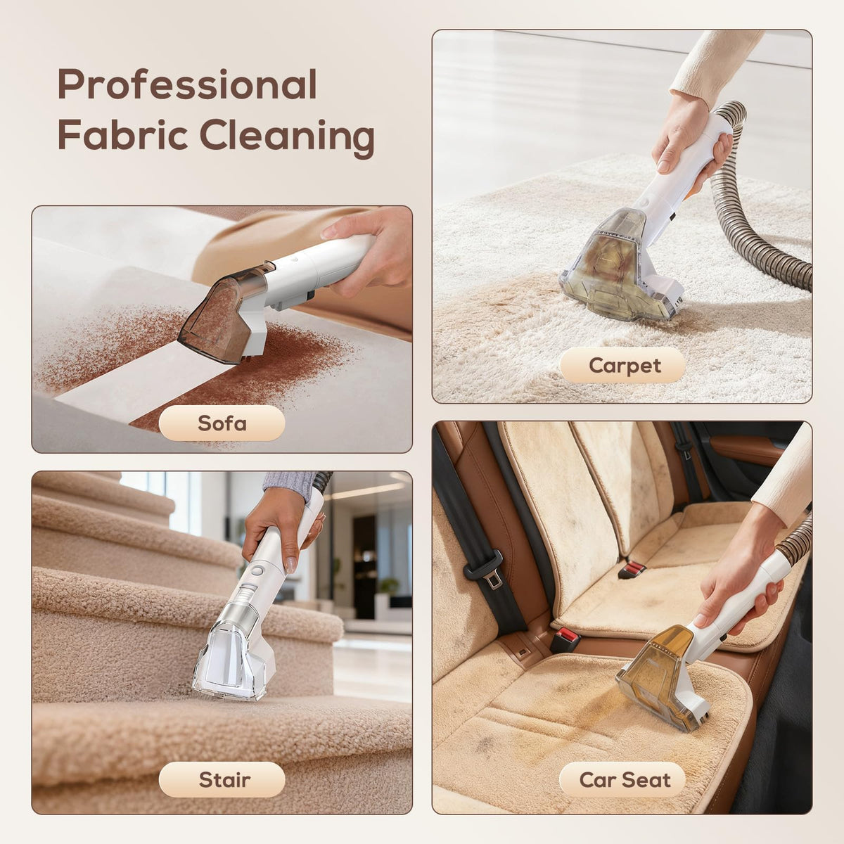 Portable Carpet & Upholstery Cleaner Machine, 15Kpa Strong Suction & Handheld Spot Cleaner Machine for Couch, Sofa, Car, Pet Stains, Furniture Cleaner with Cleaner Solution and Self-Cleaning System