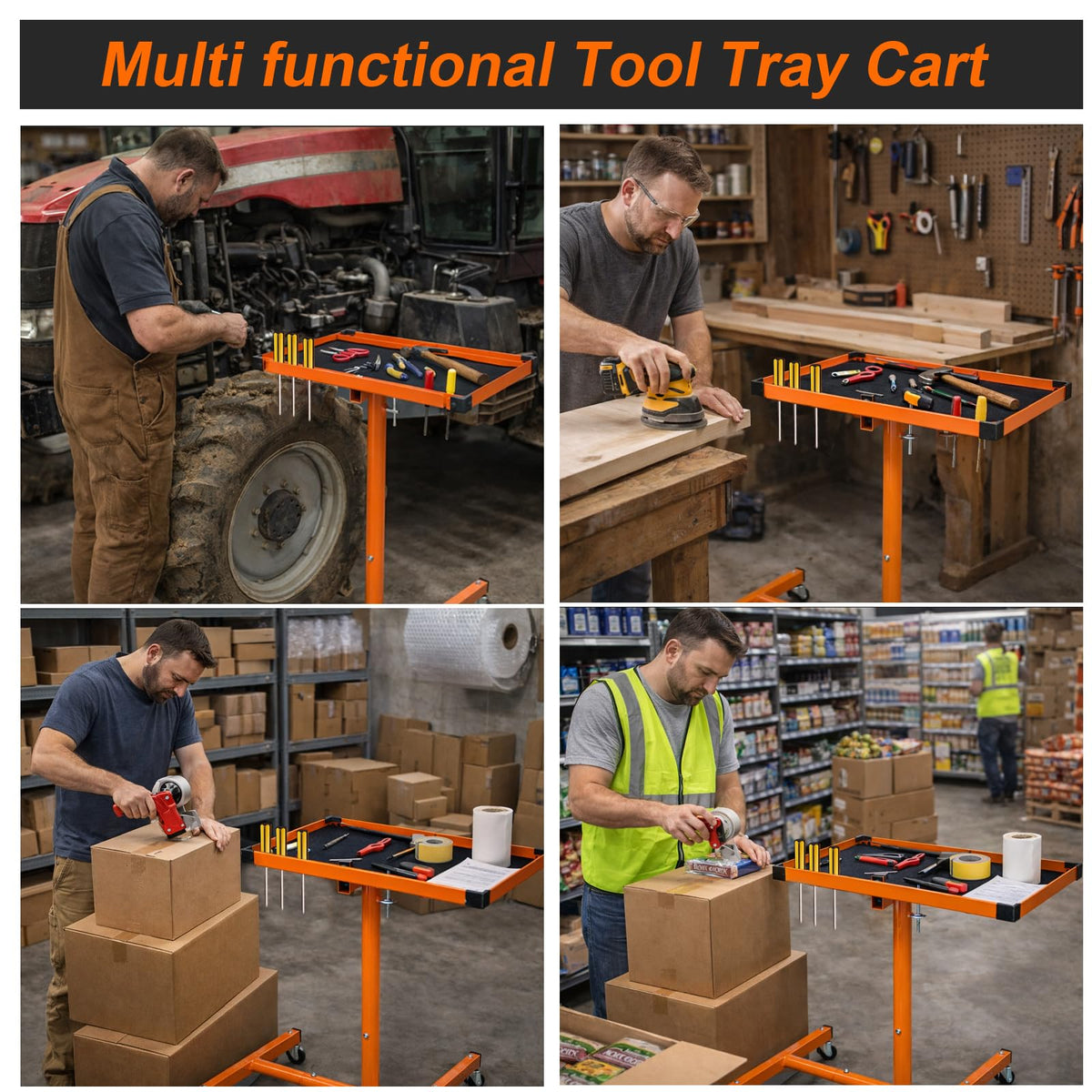 A A IN Mechanics Rolling Work Table, Adjustable Mobile Tray Table for Shop, Garage, DIY Tool Tray Cable with Wheels 250 lbs Capacity