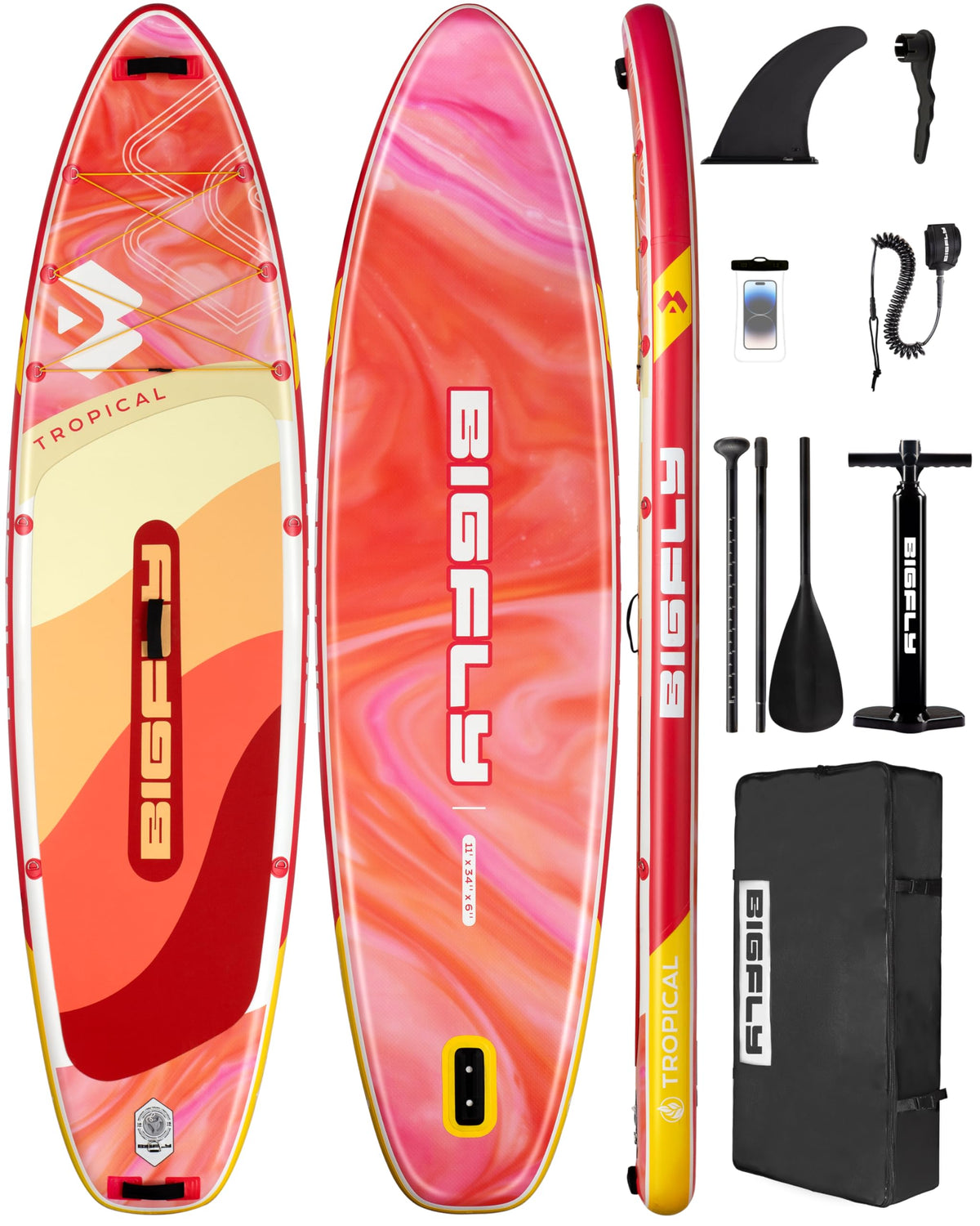 Bigfly Inflatable Stand Up Paddle Board 11’*34”*6”, Blow Up Paddle Board for Adults,with Detachable Fins, Pump, Floating Paddle, Safety Leash,Backpack