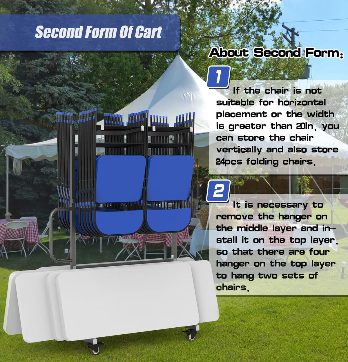 Folding Chair and Table Cart,400LBS Weight Capacity Folding Chair Dolly Maximize The Use of Vertical Space 4pcs Swivel Caster Folding Chair Cart with Straps Simplify Transportation of Chair and Table