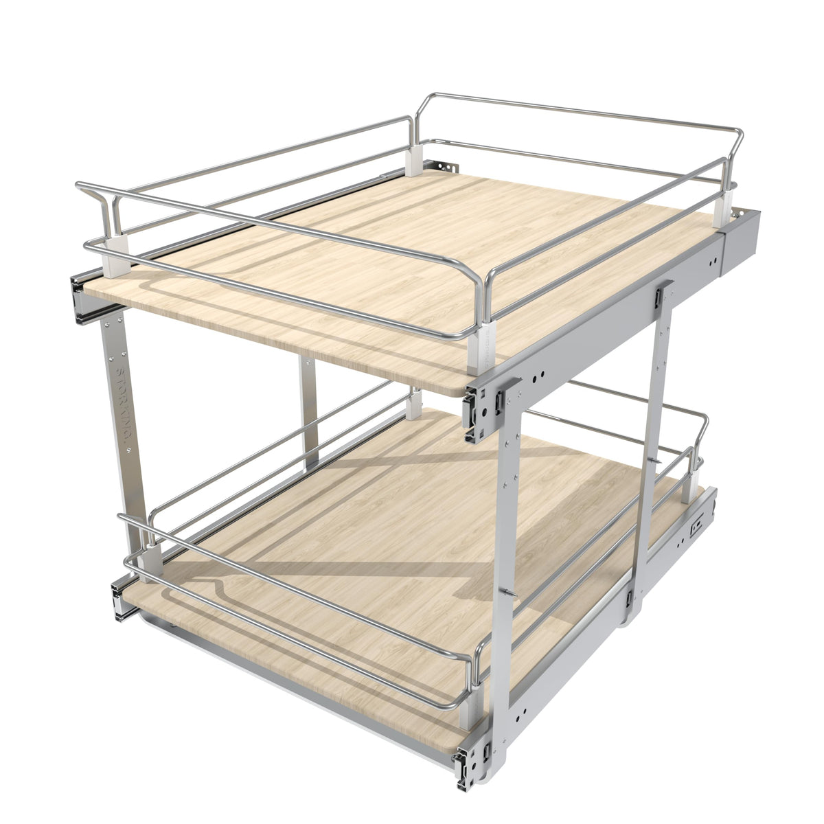 2 Tier Pull Out Cabinet Organizer 15" W X 22" D, Slide Out Drawers For Kitchen Cabinets, Pull Out Drawers For Cabinets Capacity Heavy Duty Caddy, Cabinet Pullout Shelves Wood Chrome, Pantry Storage
