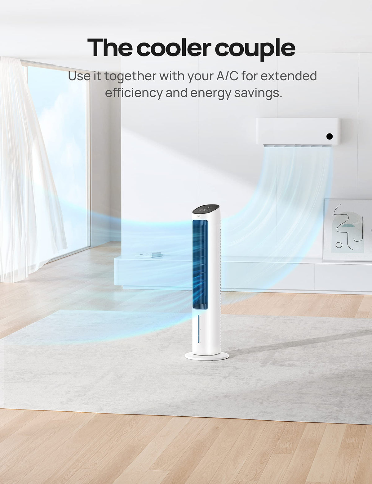 DREO Evaporative Air Swamp Cooler, 40” Standing Fans that Blow Cold Air, 80° Oscillating Bladeless Cooling Fan for Bedroom, Removable Water Tank, Ice Packs, Remote Control, 4 Speeds, White and Black