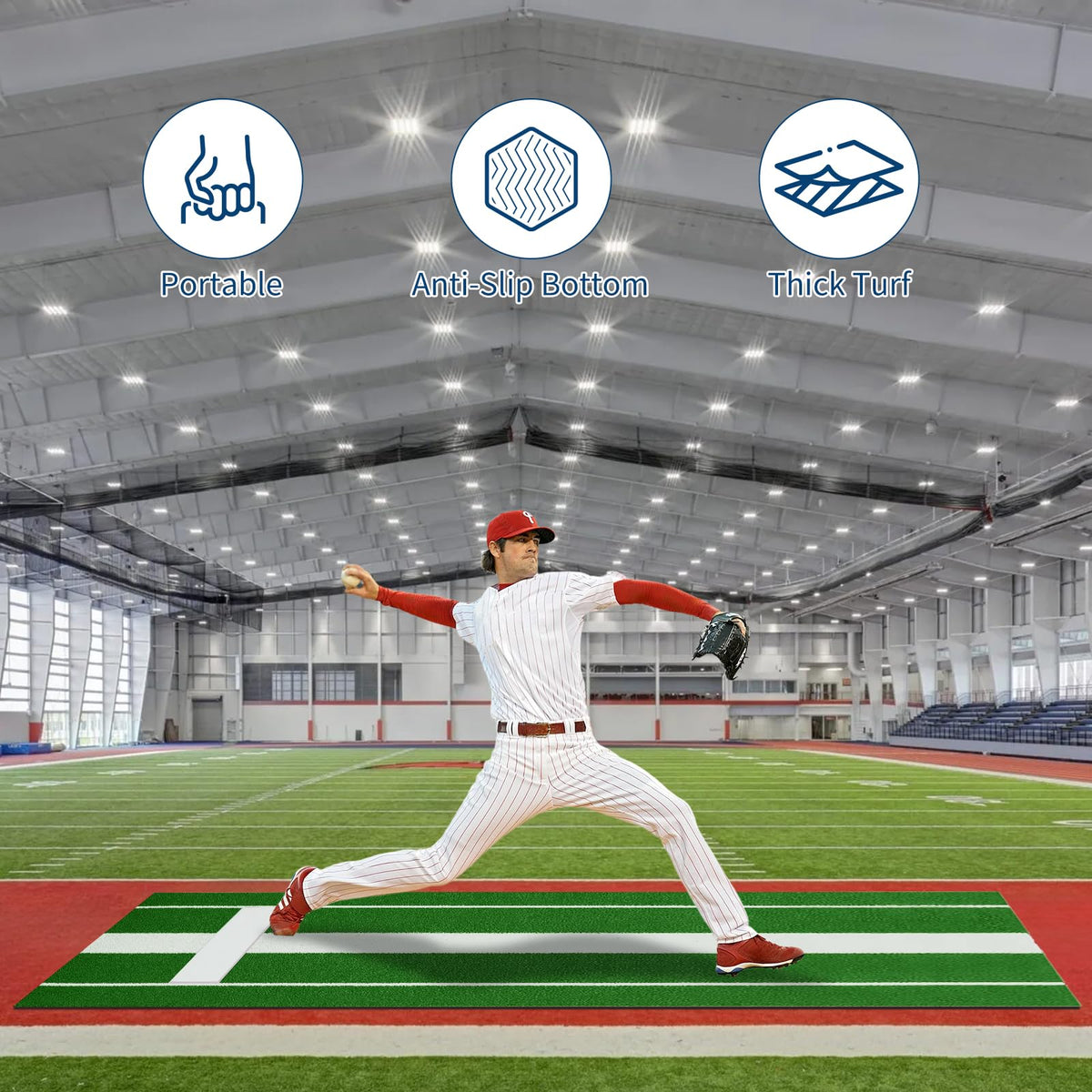 10x3 ft Professional Softball Pitching Mat with Power Line, Heavy Duty Non-Slip Rubber Base & Dense Turf, Portable Softball Pitching Mound for Indoor Outdoor Training Lane, Ideal Practice Aid, Green