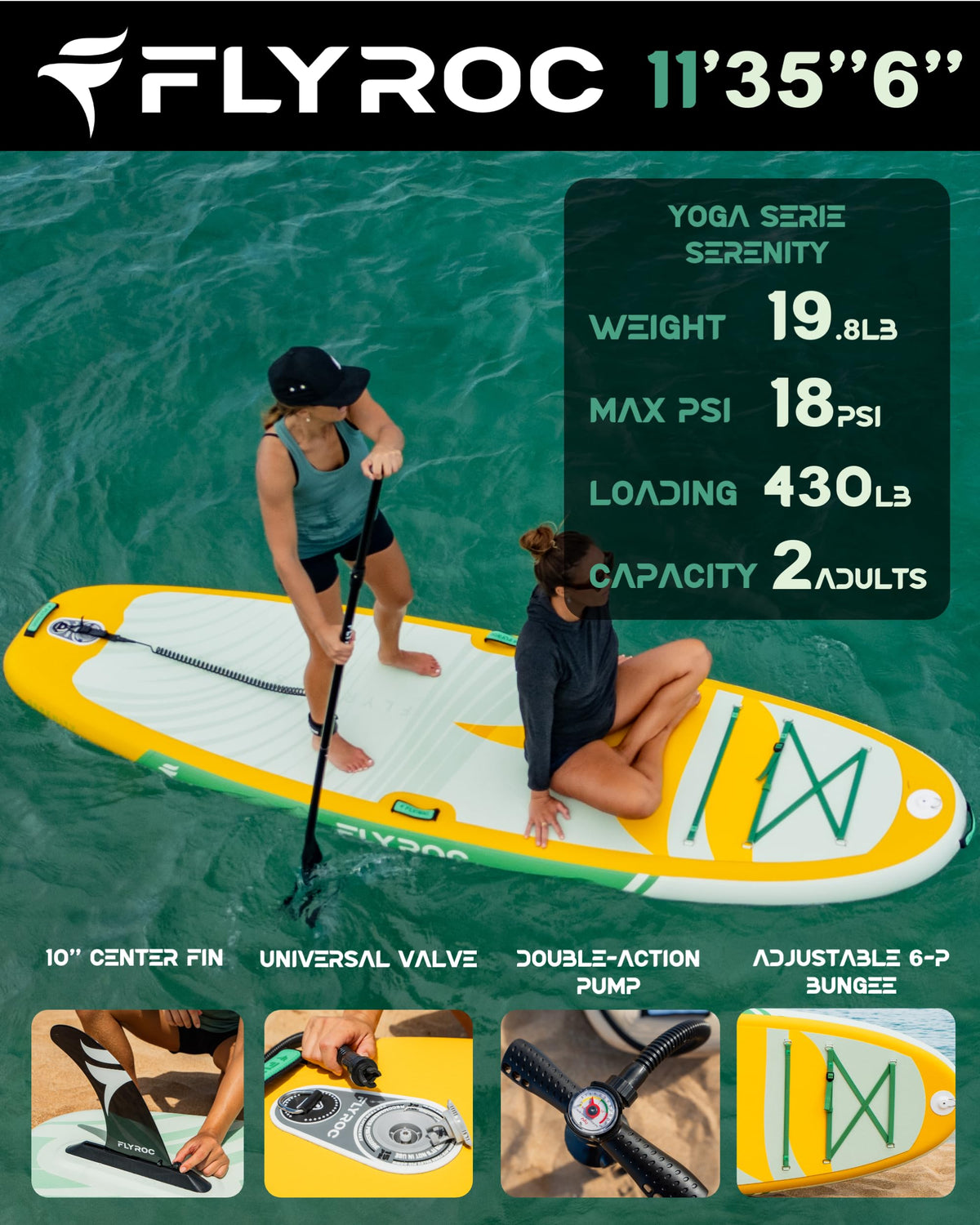 11’x35 Extra Wide Inflatable Paddle Board, 430lb Capacity Stable Paddleboard for Yoga, Stand up Paddle Board for Adults(x3), Full Coverage EVA Deck, 5 Handles, 100L Backpack, All-Round