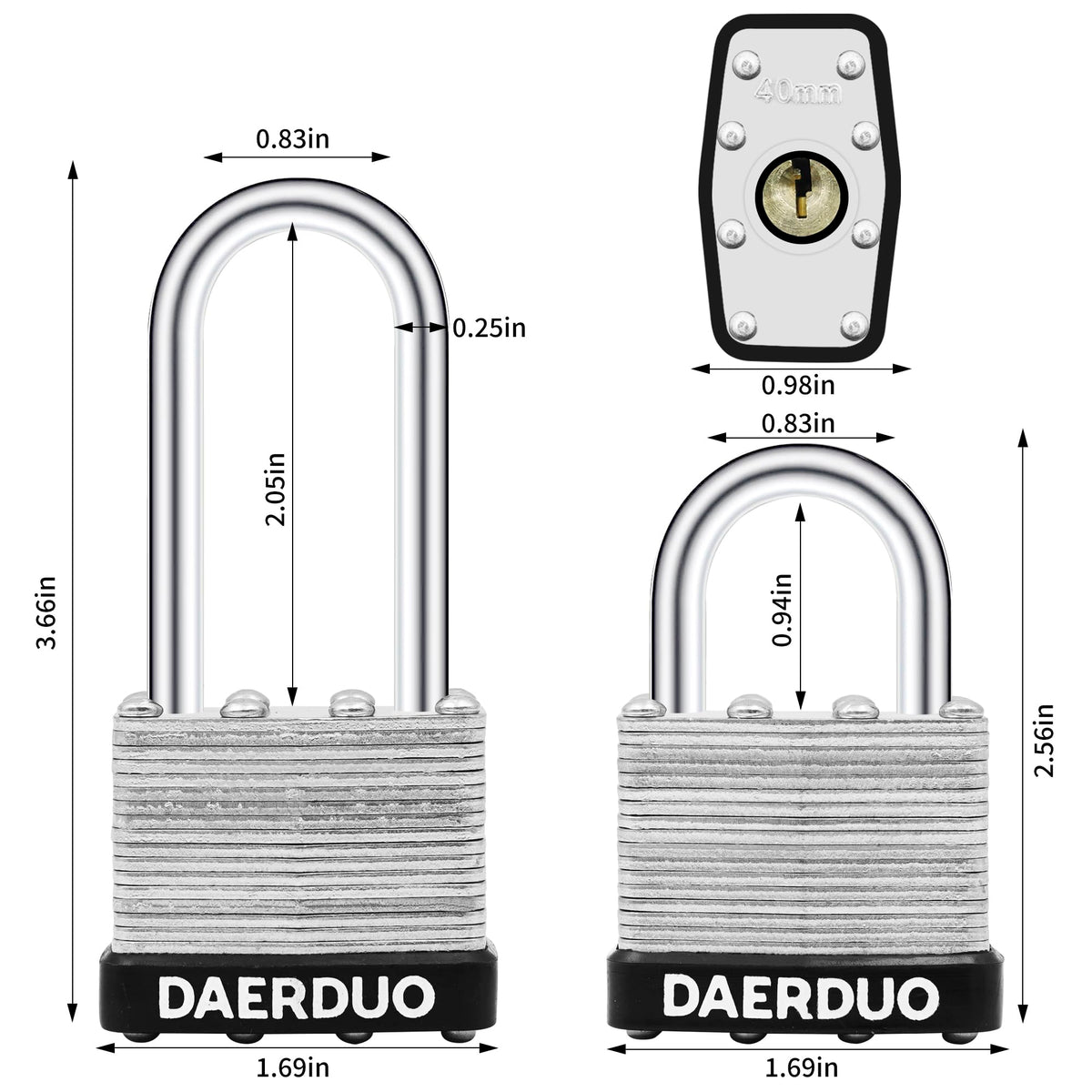 DAERDUO 48 Pack 40 mm (1-9/16") Keyed Alike Laminated Padlocks with 96 Keys, Hardened Steel Long Shackle, Heavy-Duty Locks for Gym Lockers, Toolboxes, School Lockers, and Hasp Latches
