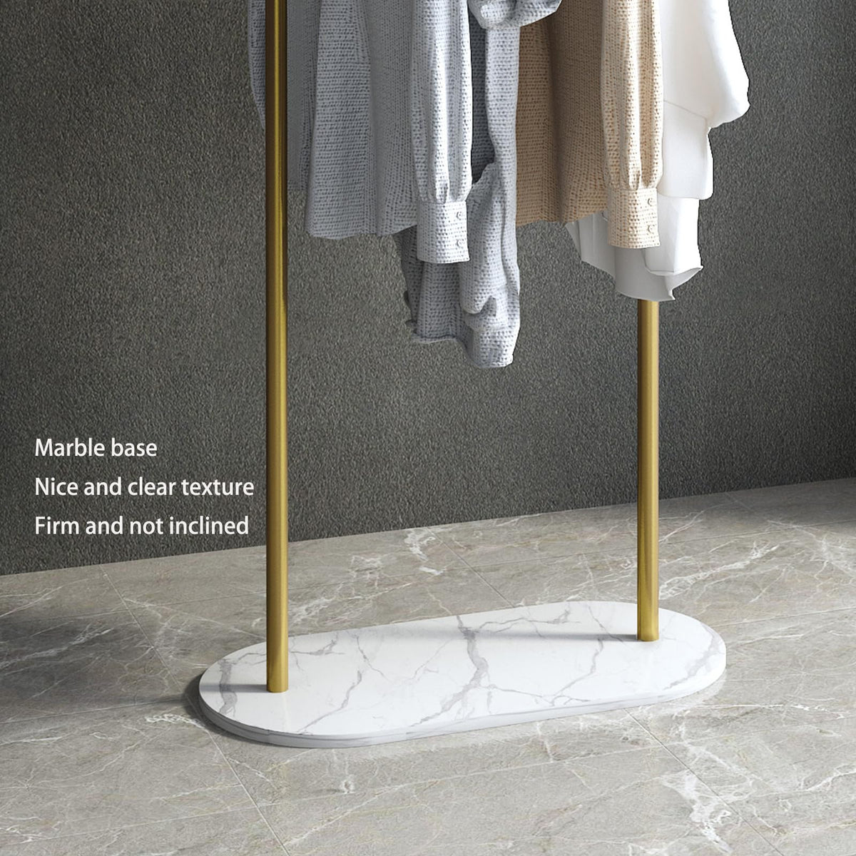 BUZUEY Freestanding Clothing Rack with Marble Base,Modern Gold Arch Garment Rack for Small Spaces,Sturdy Metal Coat Rack,Clothes Racks for Hanging Clothes in Bedroom,Closet,Entryway,Boutique Display
