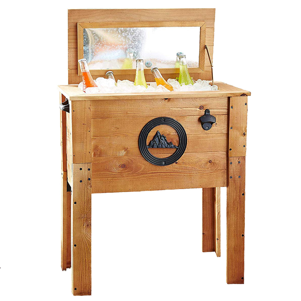 Backyard Expressions Rustic Outdoor Beverage Cooler for Patio - 45 Qt. - Rustic Brown