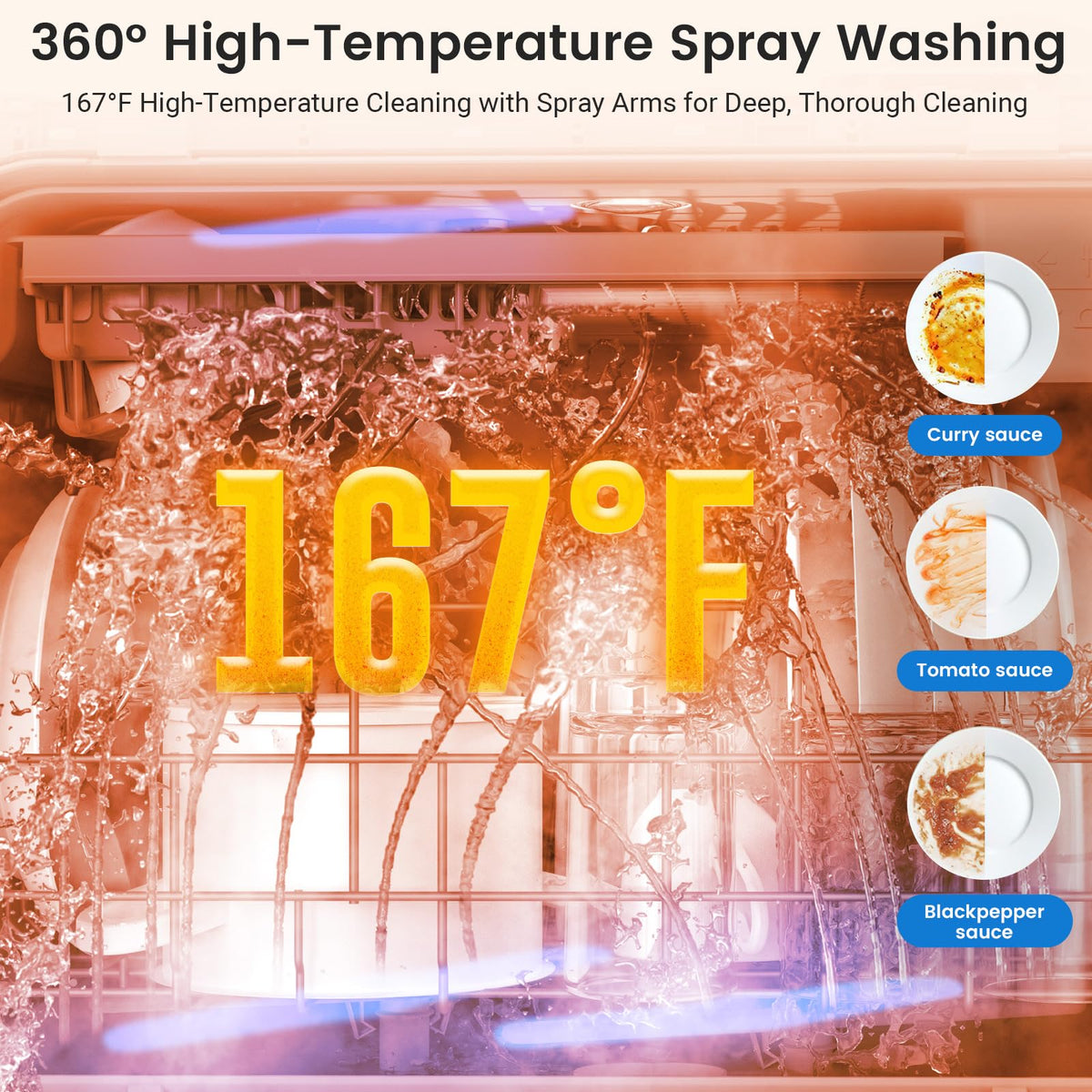 BLITZHOME WiFi Countertop Portable Mini Dishwasher, Smart 9 Programs,167℉ High-Temp, Hot Air Drying, Air Refresh, 360° 3 Spray, 24H Timing, LED Light, 5.2L Built-in Water Tank for Apartments RVs