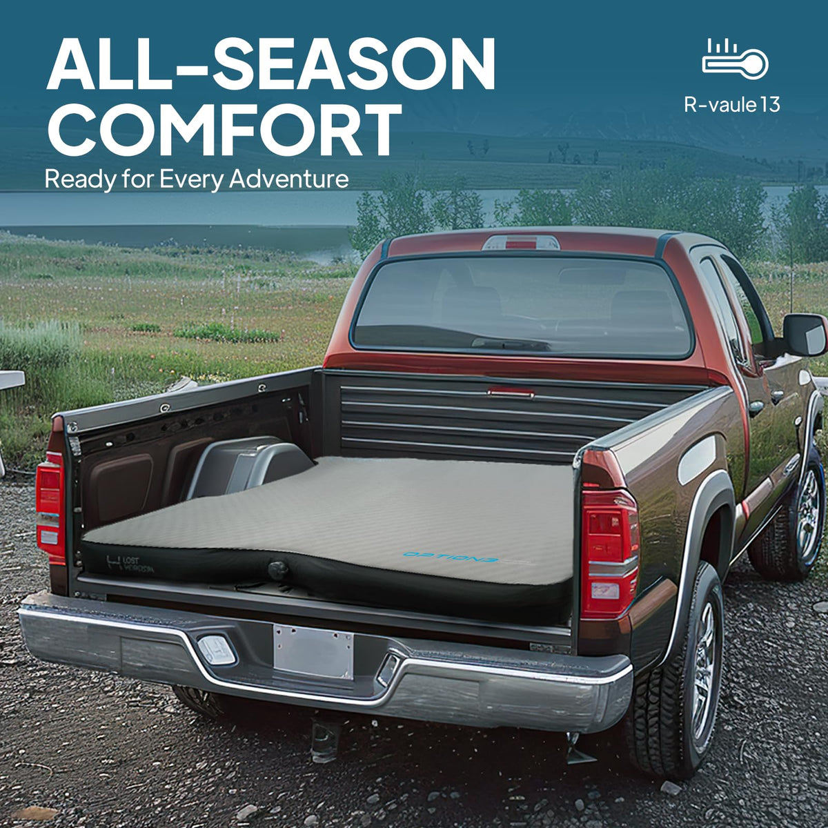 Lost Horizon Truck Bed Camping Air Mattress with Foam, Self Inflating Sleeping Pad for Full Size 6-6.5FT with Pump Sack, 4.5" Thick
