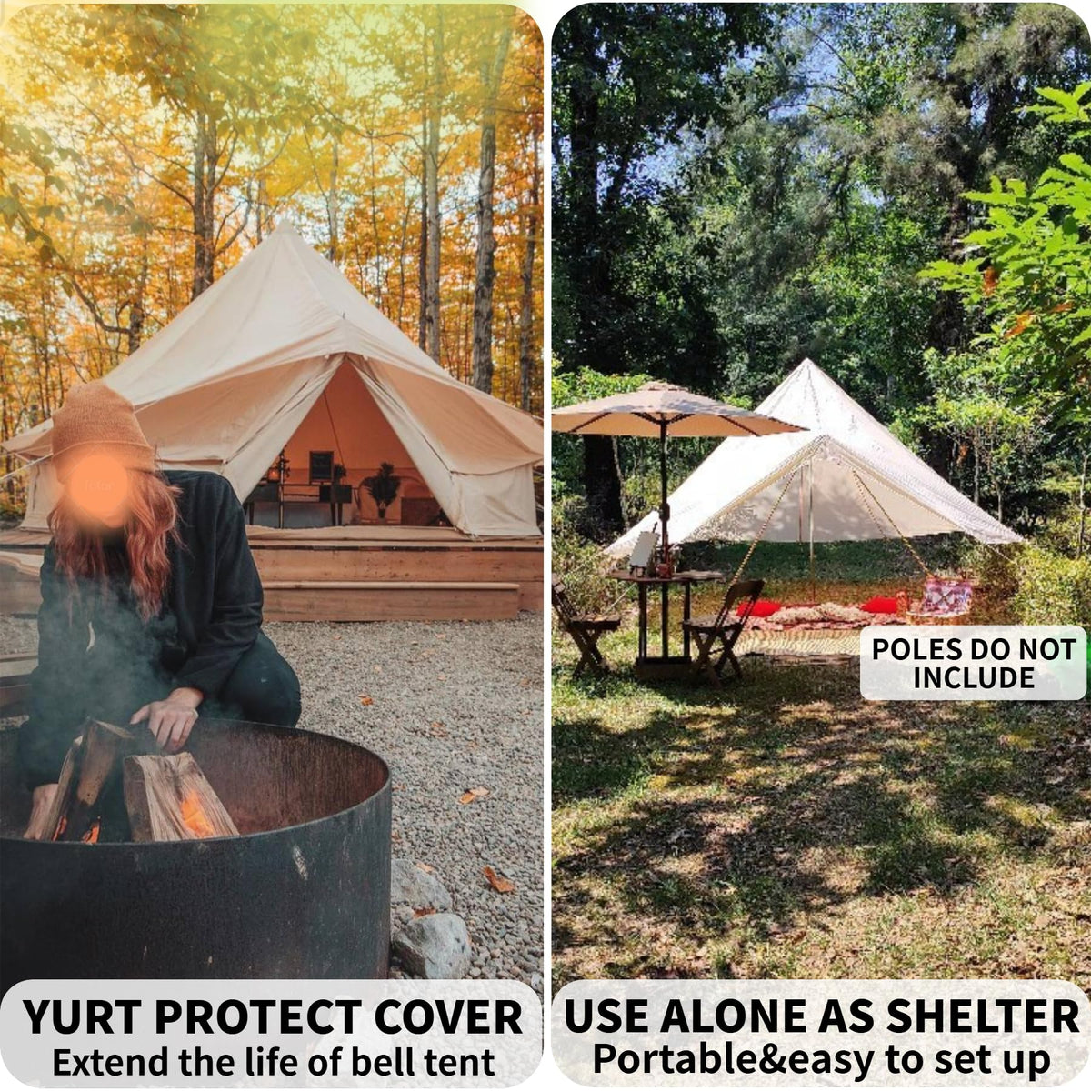 DANCHEL OUTDOOR B2A Portable Bell Tent Yurt No Center Pole with 4 Season Waterproof Rain Fly 4 Person Camping Glamping