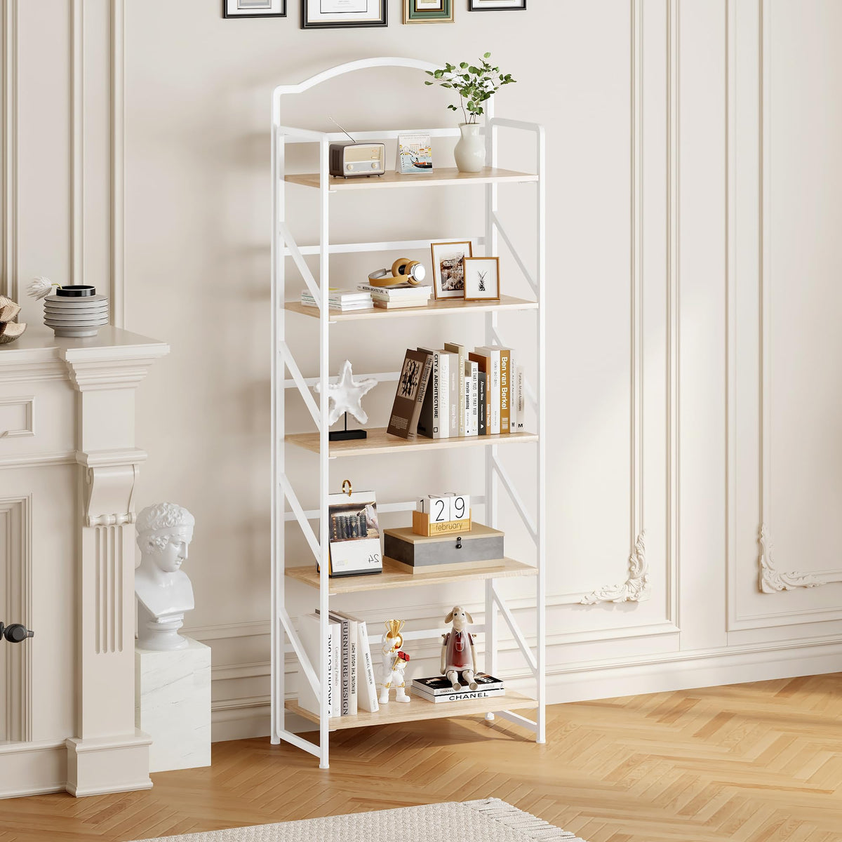 BHG No Assembly Folding Bookshelf for Living Room,Semicircle Collapsible Book Shelf for Home Office, Portable Bookcase Storage Organizer Rack Shelves