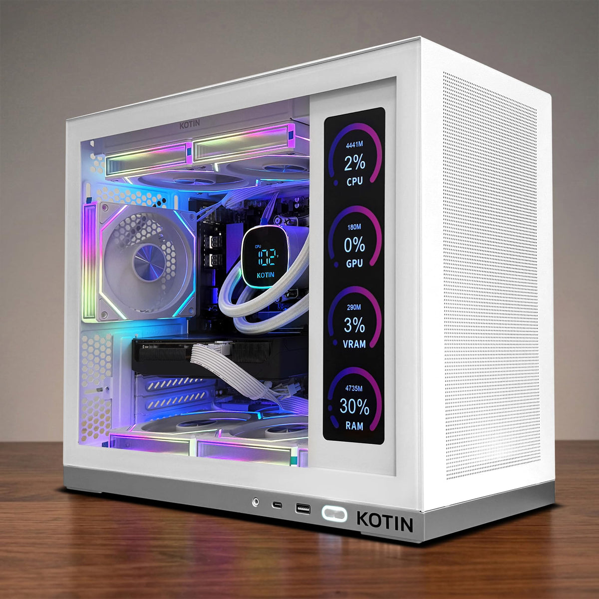 KOTIN Prebuilt Gaming PC Desktop Computer, Ryzen 7 7800X3D, RTX 5060 Ti 8GB, 32GB DDR5 6000MHz, 1TB PCIe 4.0 SSD, 11.3" Display, 240mm Liquid Cooler, WiFi 7, Windows 11 Home, ARGB White Tower G50W