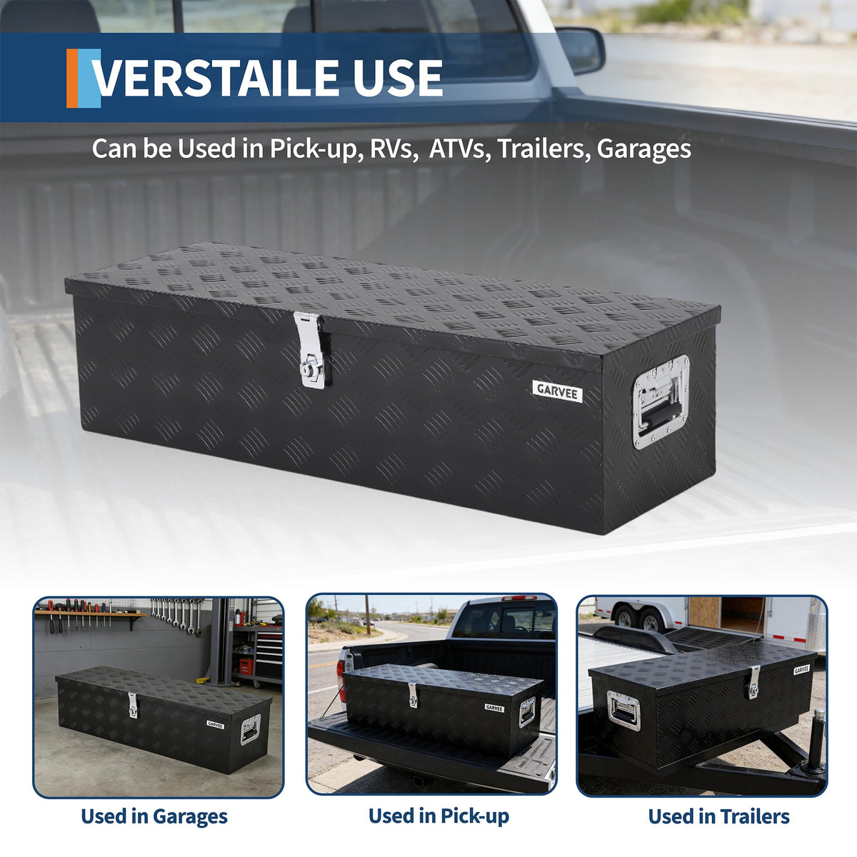 Garvee 30 Inch Aluminum Truck Bed Tool Box - Heavy Duty Diamond Plate Tool Chest with Lock and Keys | Storage Organizer for Pickup Trucks, RV, Trailers | Side Handles, 30 x 13 x 9.6 Inches, Black