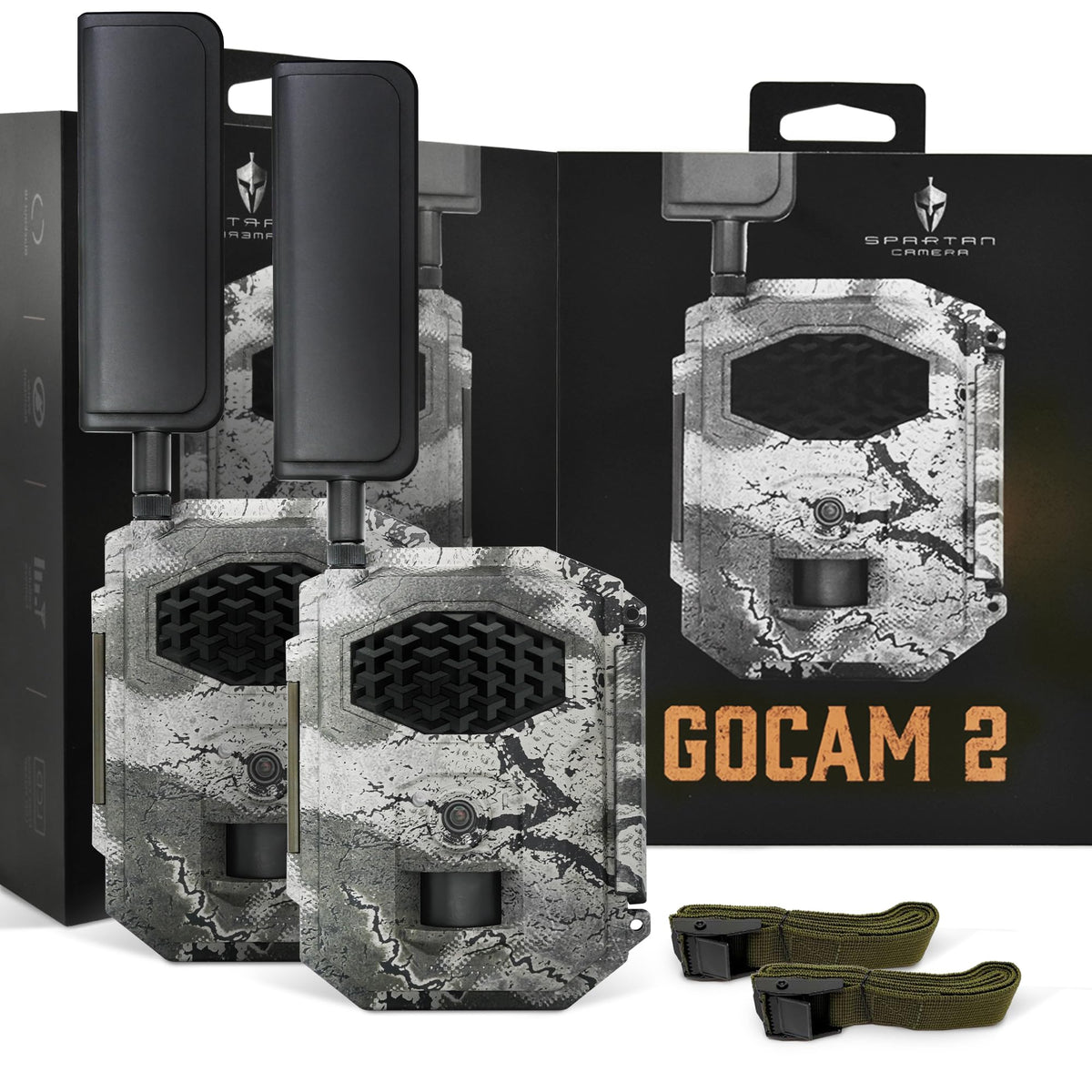Spartan Camera GoCam2 Cellular-2 Pack, APP Control Trail Camera, 4G LTE, 1080P Video, FHD Photos, No Glow, Night Vision, Motion Activated, IP65 Water Resistant (Spartan Areus, AT&T)