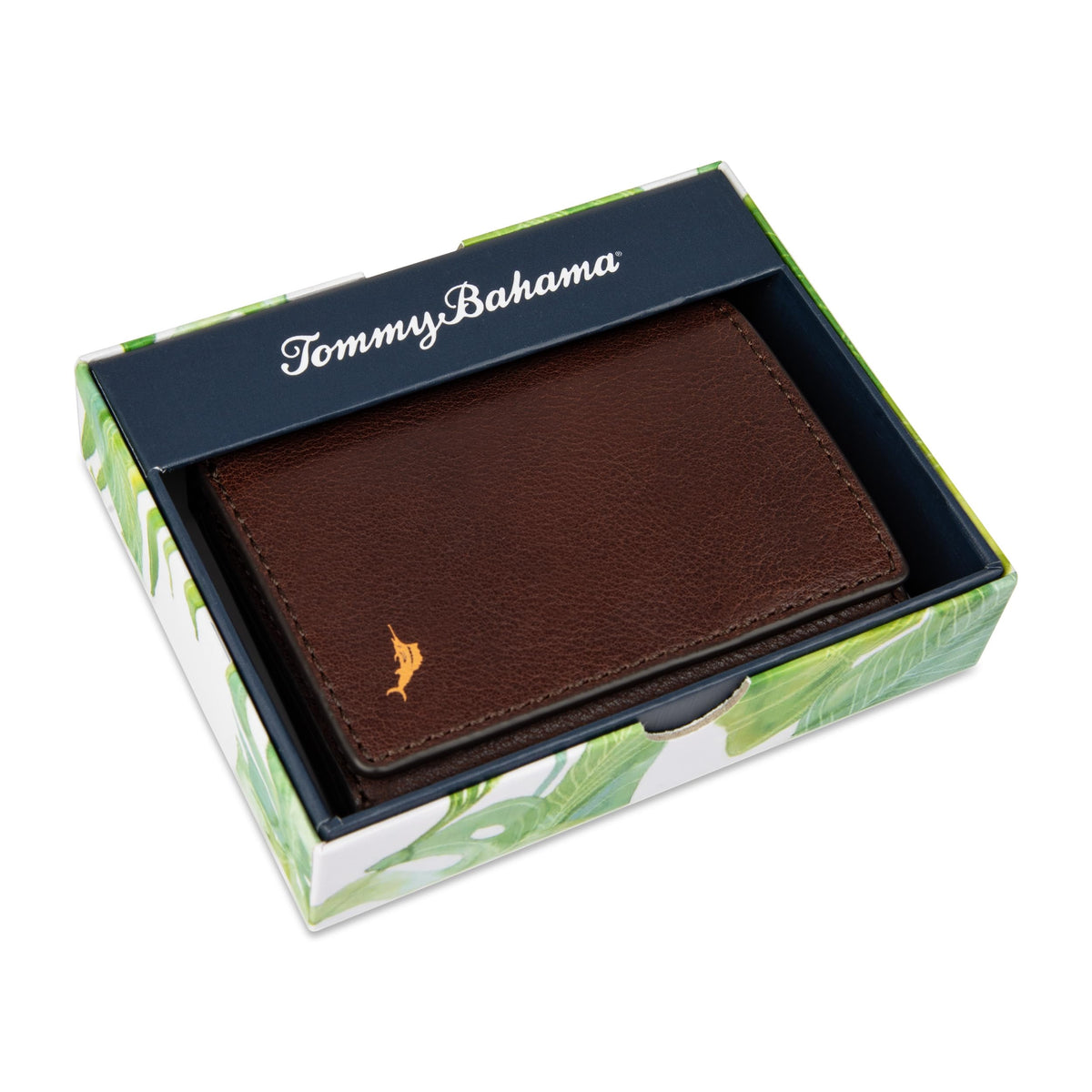 Tommy Bahama Mens Leather Trifold Wallet Brown