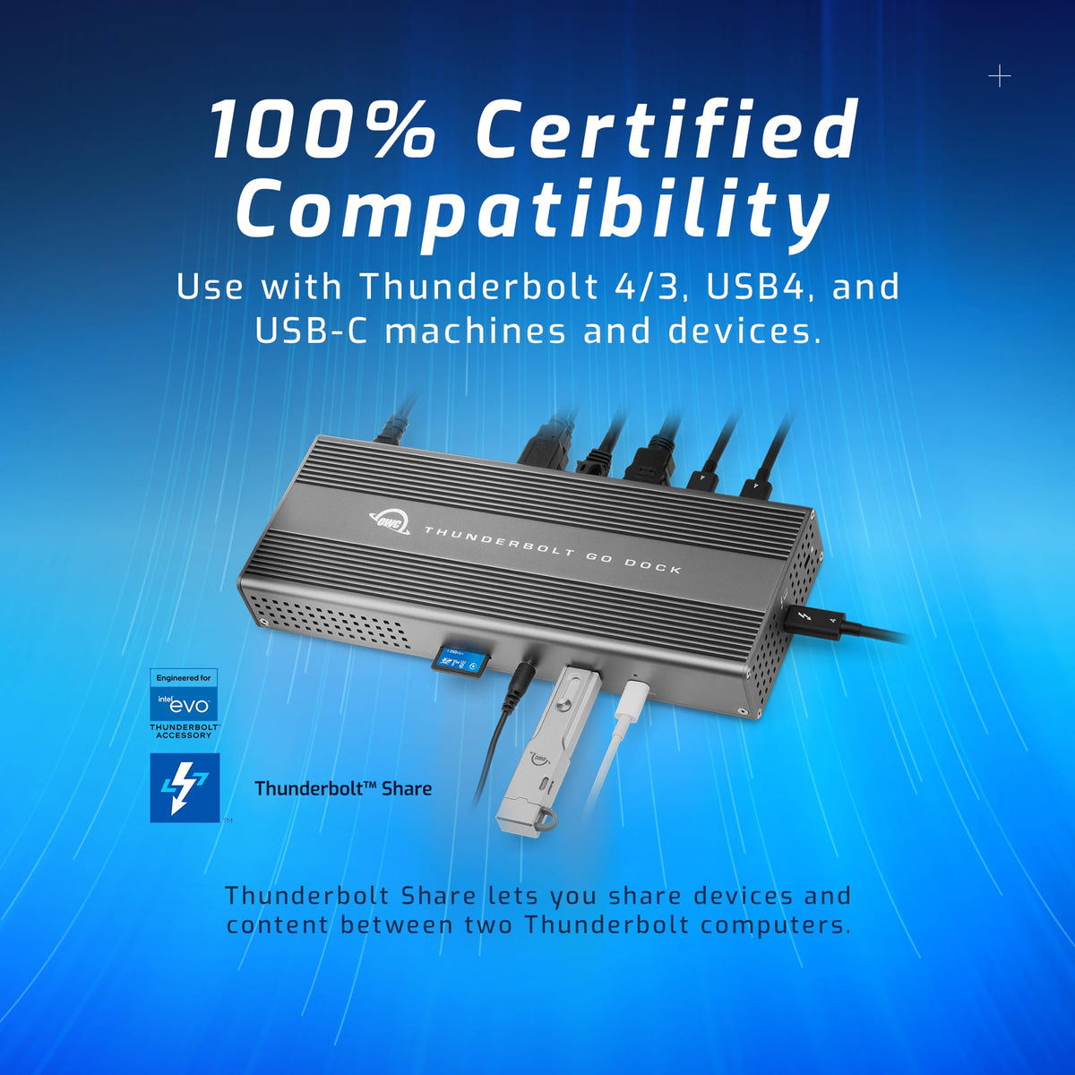 OWC Thunderbolt Go Dock, 11 Ports, Built in Power Supply, 90W Charging, TB4 (USB-C), USB, HDMI, 2.5GbE, SD, Also Compatible with USB-C Devices, Supports Thunderbolt Share