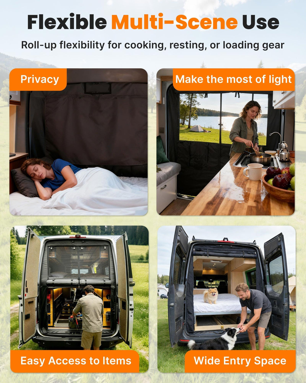 MELIPRON Van Bug Screen with Privacy Blackout Panel Fit for Mercedes Sprinter 2007-2025 High Roof Rear Door, Magnetic Self-Closing Mosquito Net Fly Screen for Van Life Camping