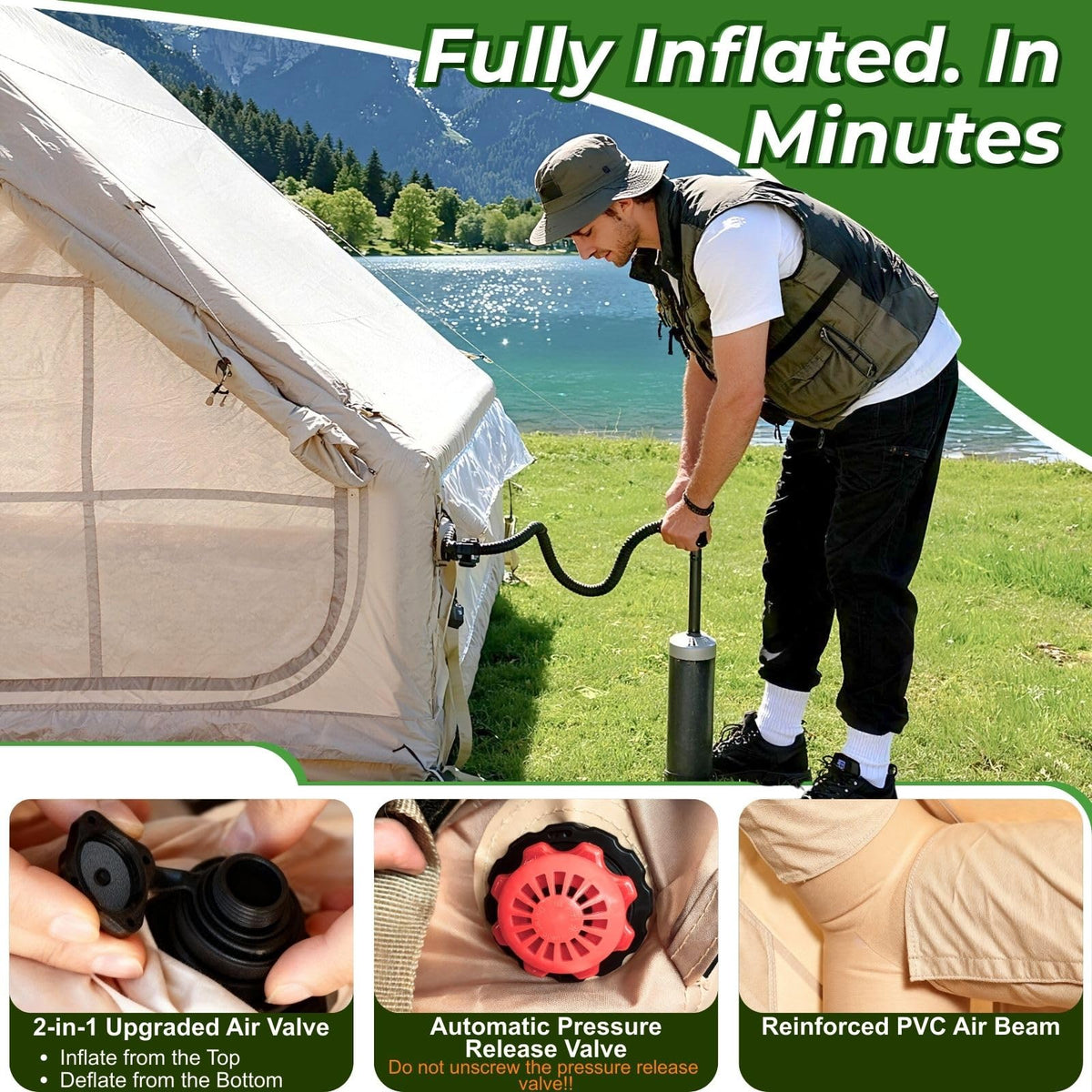 AirOutelle 4-6 Person Inflatable Air Tent - 4 Season Family Camping Tent with 3000mm Waterproof & Quick Setup Under 5 Mins, Includes Manual Pump, Storage Bag & Stakes