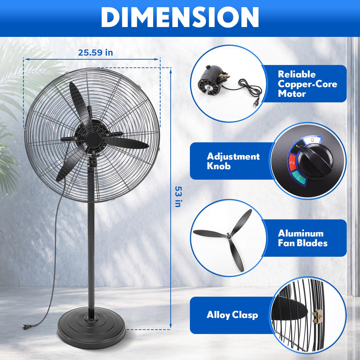 Aurelema 2 Pack 27 Inch Oscillating Pedestal Fans, 7500 CFM High Velocity Heavy Duty Floor Stand Fan with 3 Speeds, Copper Motor Commercial Standing Cooling for Garage Warehouse Workshop, Black