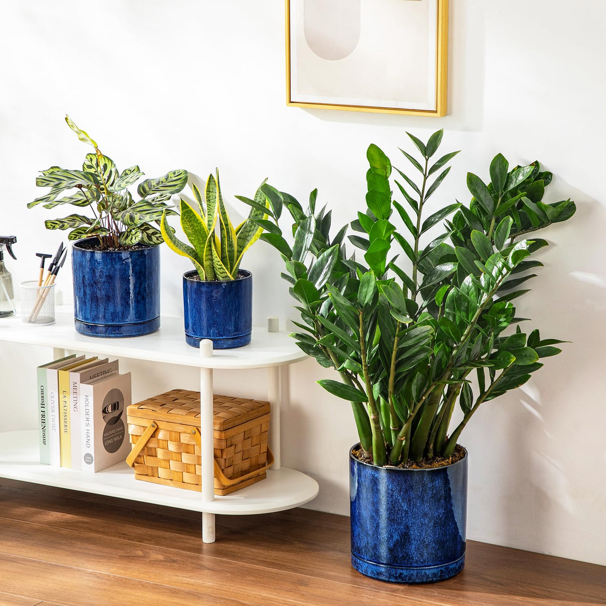 vancasso Ceramic Planters, Plant Pots for Indoor Plants, 6.25+8.25+10.25 Inch Ceramic Pots for Plants, Flower Pots with Drainage Holes (Blue, 6.25+8.25+10.25 Inch)