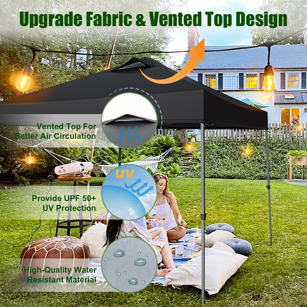 Eurmax USA NOMATTER ONE-Person Open&Close 10x10ft Pop Up Canopy Tent，Portable Shelter Canopy for Outdoor Events，Instant Canopies, Temporary Sunshade,Bonus 4 Sand Bags(Black)