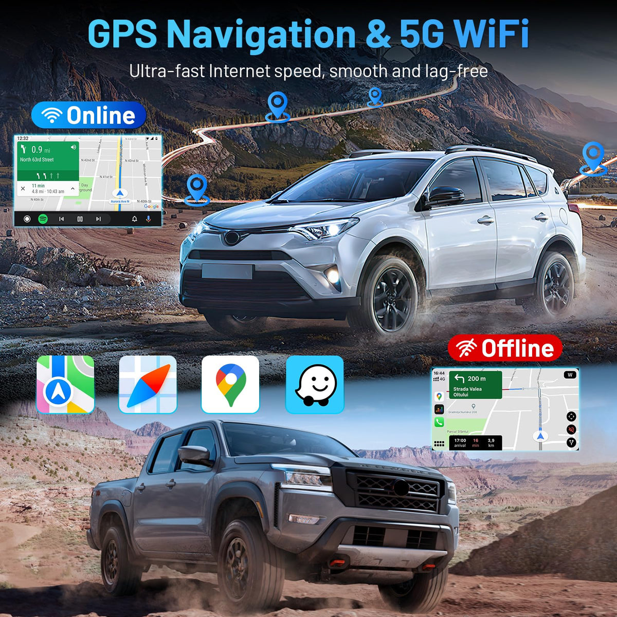 5GWi-Fi 1280 * 800HD（Online Upgrade OTA System） Car Radio Stereo for Jeep Patriot Compass 2010-2016 Built-in Carplay Andriod Auto, FM&DSP Bluetooth with GPS Navigation Backup Camera&SWC 2+32G