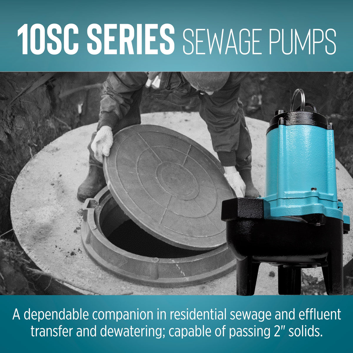 Little Giant 10SC-CIM, 115-Volt, 7200 GPH, 1/2 HP Manual Cast Iron Sewage/Effluent Pump (No Switch) with 2-Inch FNPT Discharge and 50-Ft. Cord, Blue, 511434