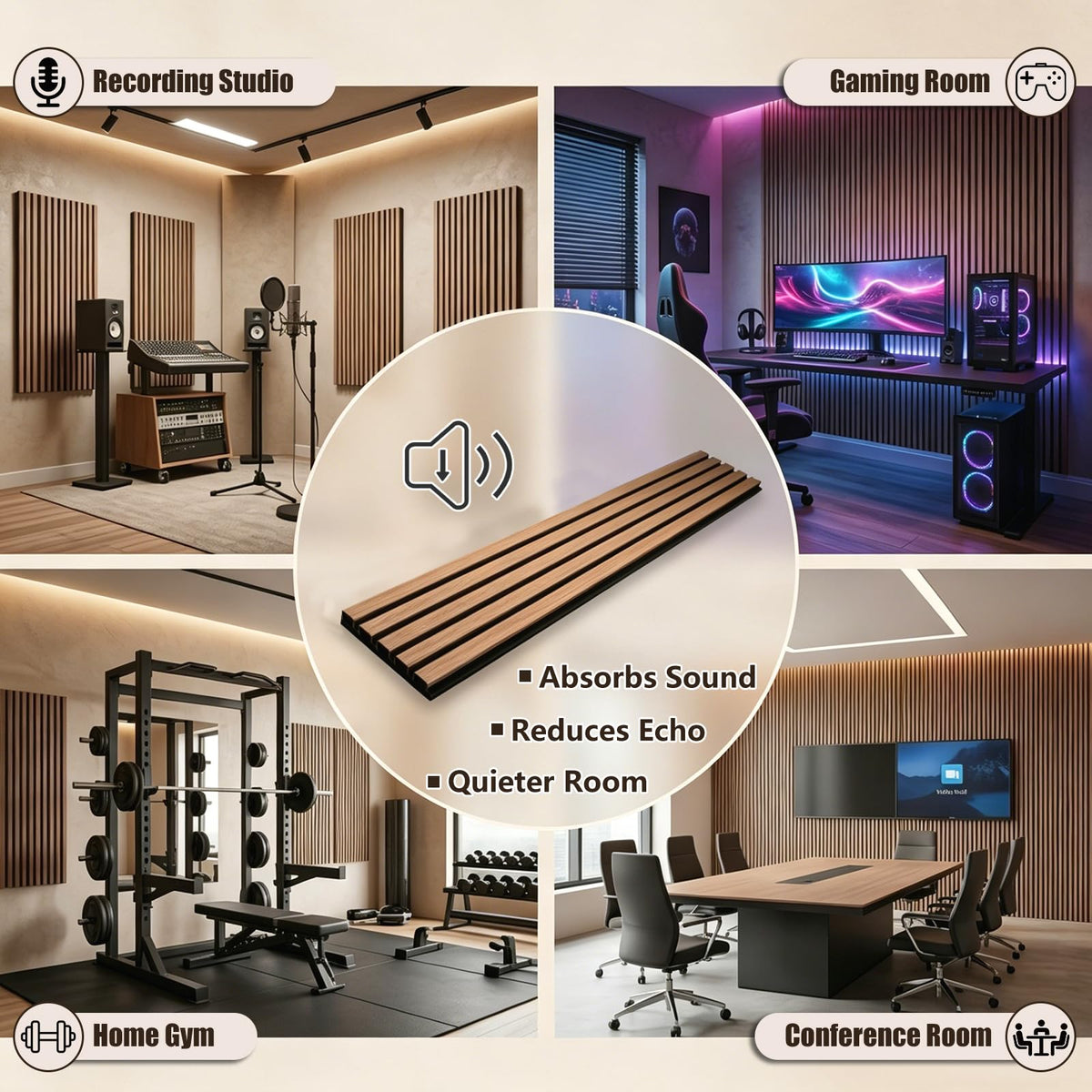ZThrgran 6-Piece Wood Slat Acoustic Wall Panels, 94.5"x7.9" 3D Textured Accent Strips for Room Decor and Noise Reduction, Walnut