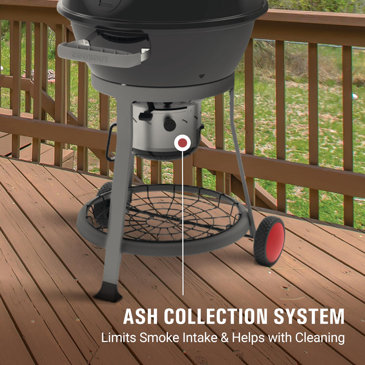 Coleman Cookout Kettle Charcoal Grill with 380-Sq. In. Total Cooking Surface, Removable Ash Collection System, Wheels, and Wire Shelf, Portable Charcoal Grill with Ventilation in Black