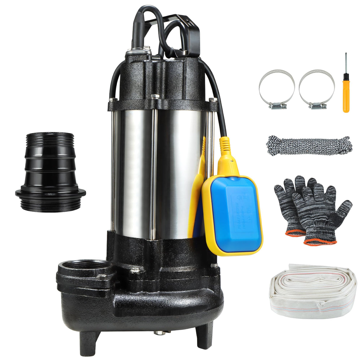 Sewage Grinder Pump, 1HP Submersible Sump Pump, 110V 6400GPH Stainless Steel Effluent Pumps with Automatic Float Switch, 2'' NPT Discharge for Basement, Sump Basin, Sewage Well