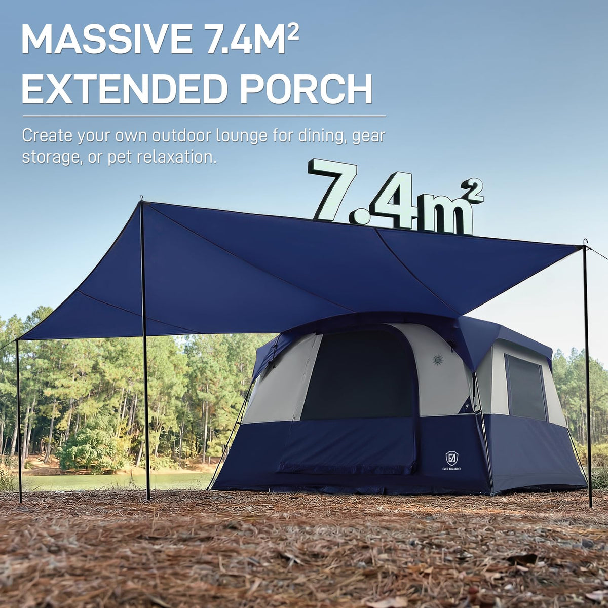 EVER ADVANCED Blackout Design 6 Person Camping Tent with 80 sq.ft Massive Vestibule, Large Mesh Screen Room, 81in Tall Expanded Headroom, Blackout Coating, 4000mm Water-Resistant Compact Grey Blue