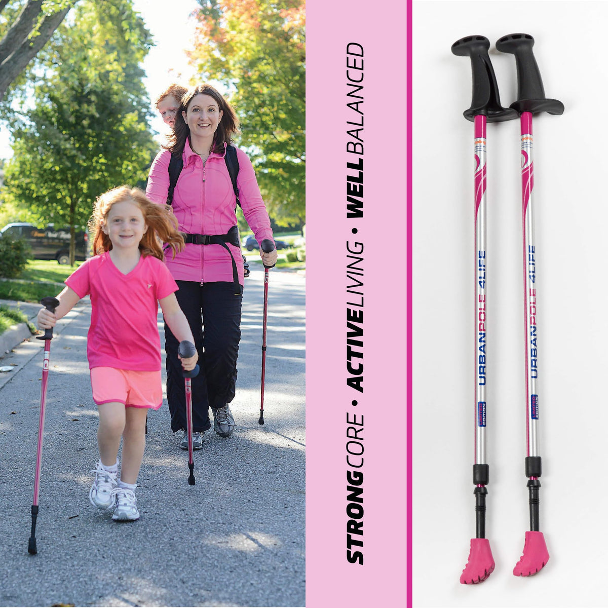 Urban Poling 4LIFE Urban Poles – 1 Pair – Fitness Edition – Patented Ergonomic CoreGrip™ for Stability – Adjustable, Collapsible, Lightweight for Comfort