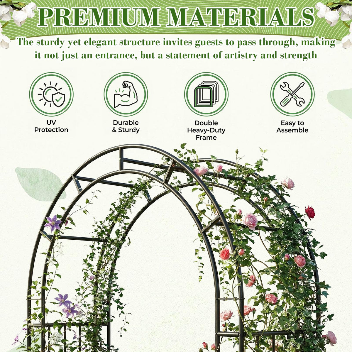 Kinchoix 7FT Garden Arch Arbor Heavy Duty Metal Arbour Archway Garden Arch Trellis for Climbing Plants Outdoor
