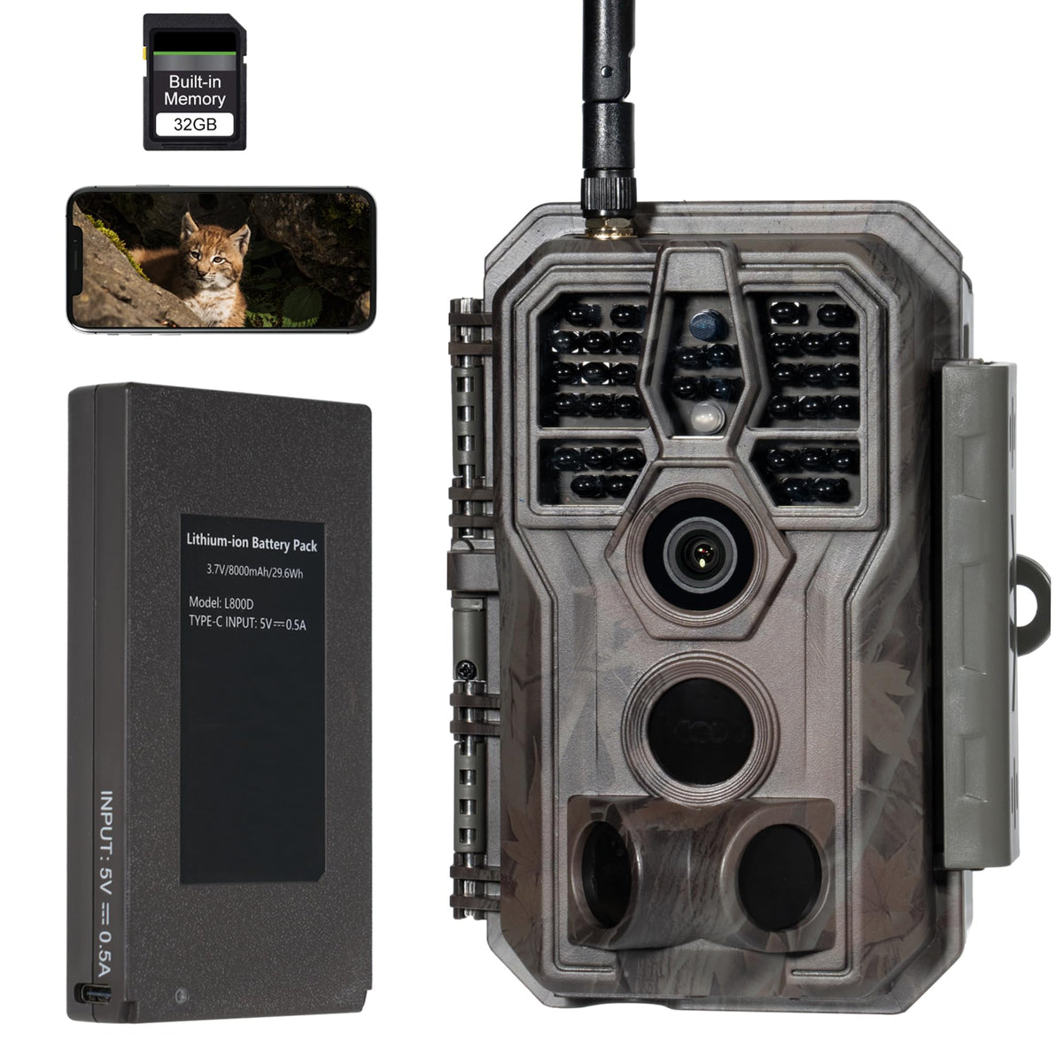 GardePro E8PMB WiFi Trail Camera (Non-Cellular), Stable WiFi with External Antenna, 8000mAh Rechargeable Battery, 32GB Built-in Memory, On-Site App Viewing, No-Glow Night Vision, Motion Activated