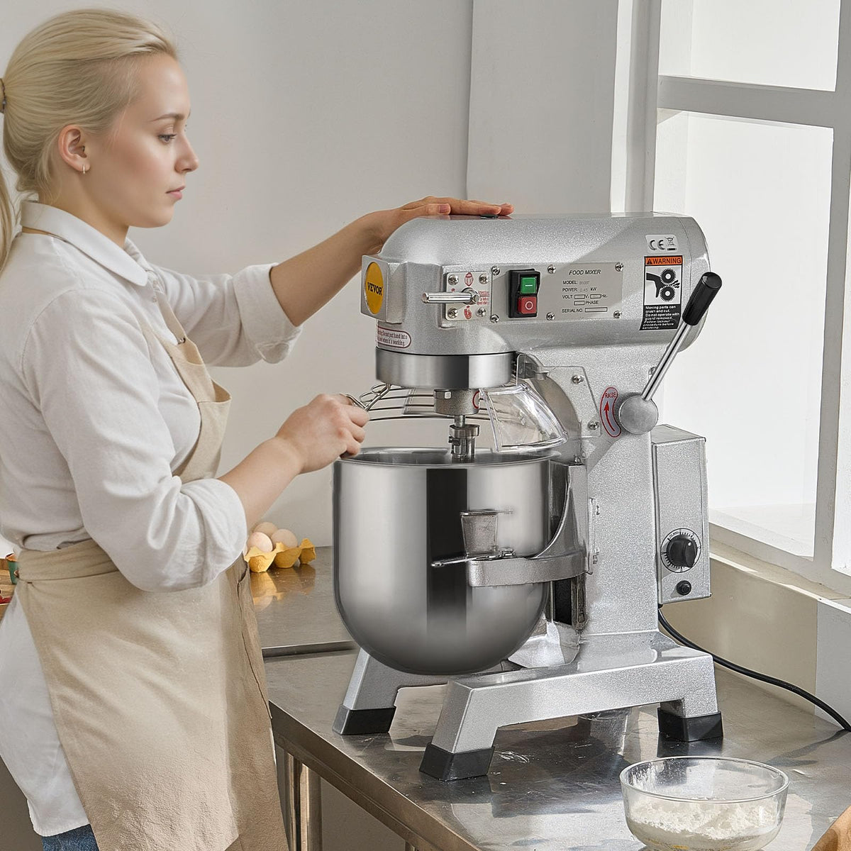VEVOR Commercial Food Mixer 20Qt, Commercial Mixer with 3 Adjustable Speeds, 1100W Dough Mixer,Commercial Stand Mixer with Stainless Steel Bowl