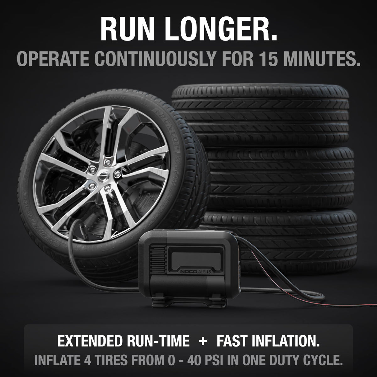 NOCO AIR15: UltraFast 15A Tire Inflator - 12V Portable Air Compressor Pump – 44 SLPM Airflow Inflates 0–40 PSI in 2.9 Minutes – Digital Gauge + Auto-Shutoff