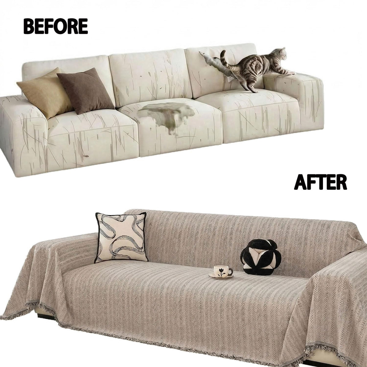 Nobildonna Chenille Couch Cover for Sofa Cover Washable Pet Scratch Couch Covers Tassel Sofa Slipcover for 2 Cushion Couch,Furniture Protector Blanket for Living Room,Camel Brown 71"x118"
