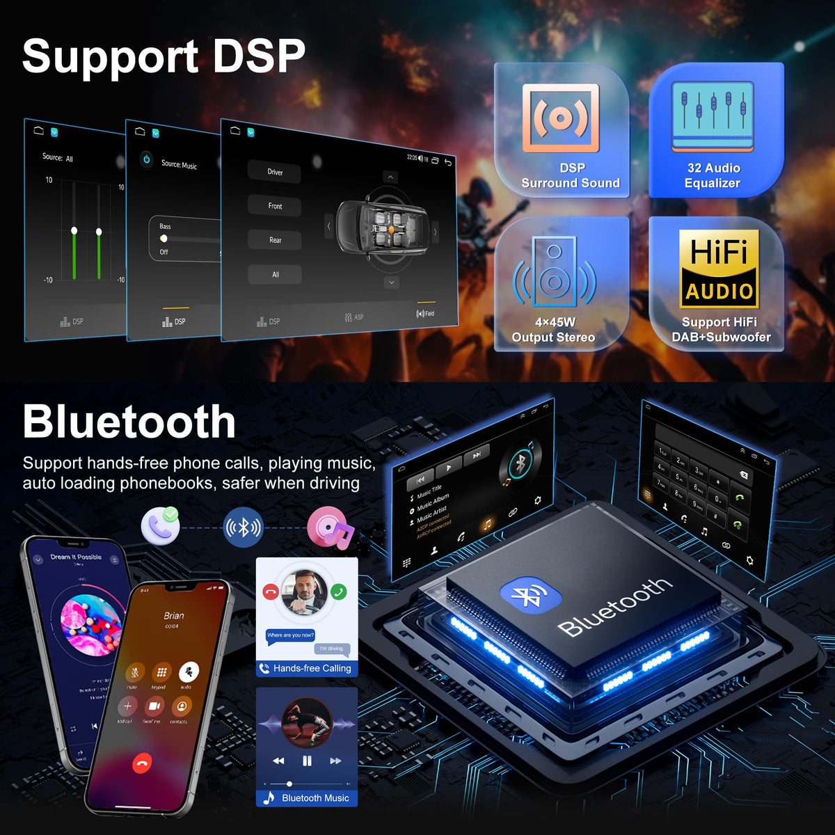 Car Stereo Radio for Ford F150 F250 F350 2004-2014, 7" Touchscreen Android 13 Car Radio Stereo Head Unit Dash Kit with Wireless CarPlay Android Auto GPS Navi SWC DSP FM WiFi Bluetooth Camera Mic