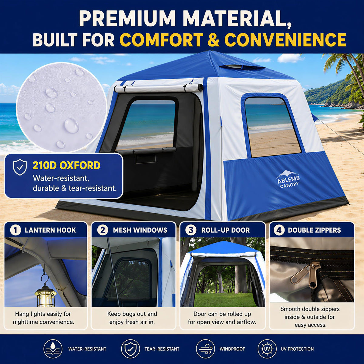 Inflatable Camping Tent with Pump, 2-4 Person Air Tent, Easy Setup Waterproof Blow Up Cabin with Awning for Outdoor Camping