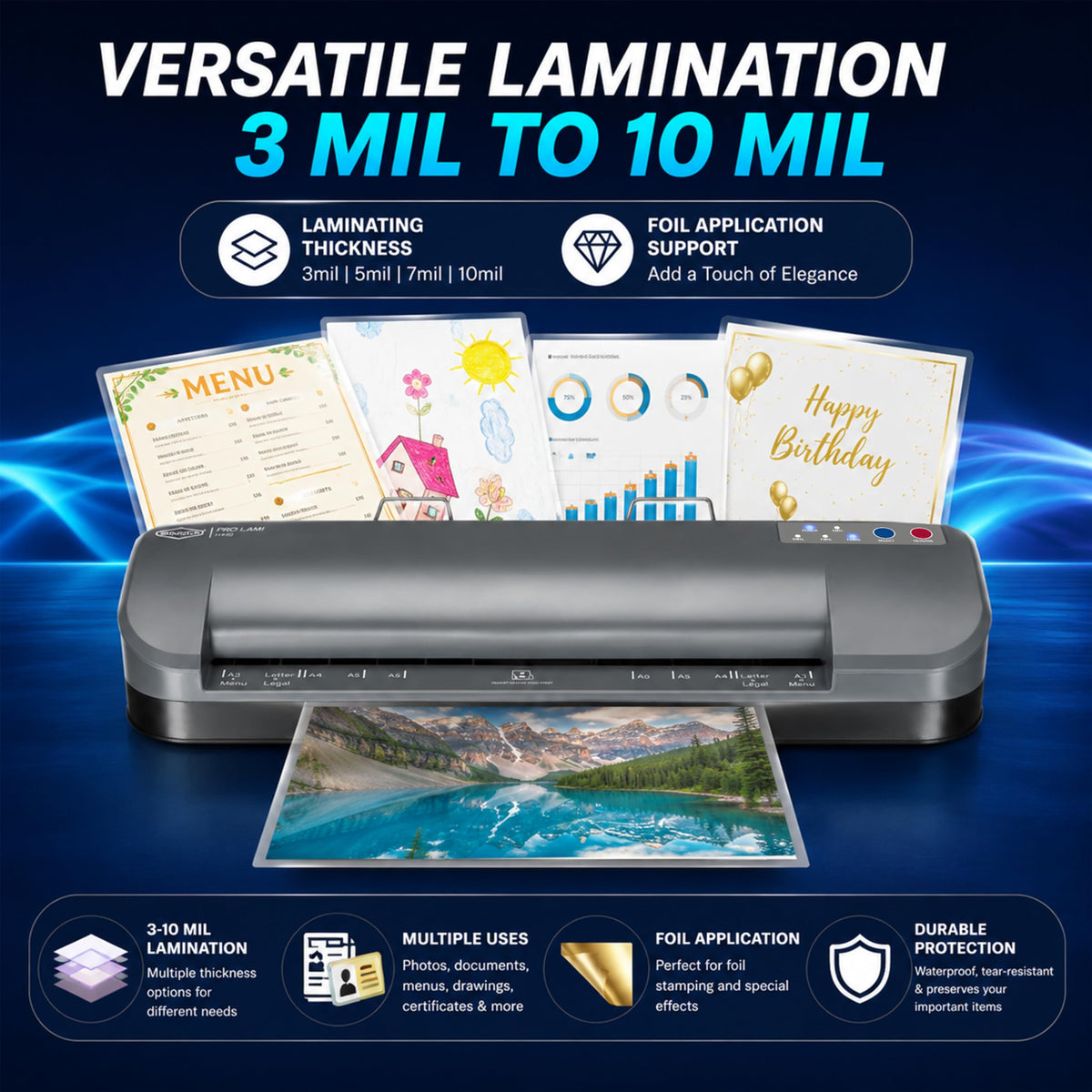 SINCHI 13-Inch Thermal Laminator & Foil Applicator, 3–10 Mil, 4-Roller, 55s Warm-Up, 18 seconds/page, Auto Shutoff, Commercial-Grade Laminating Machine with 10 Pouches for Office, School, Crafts & DIY