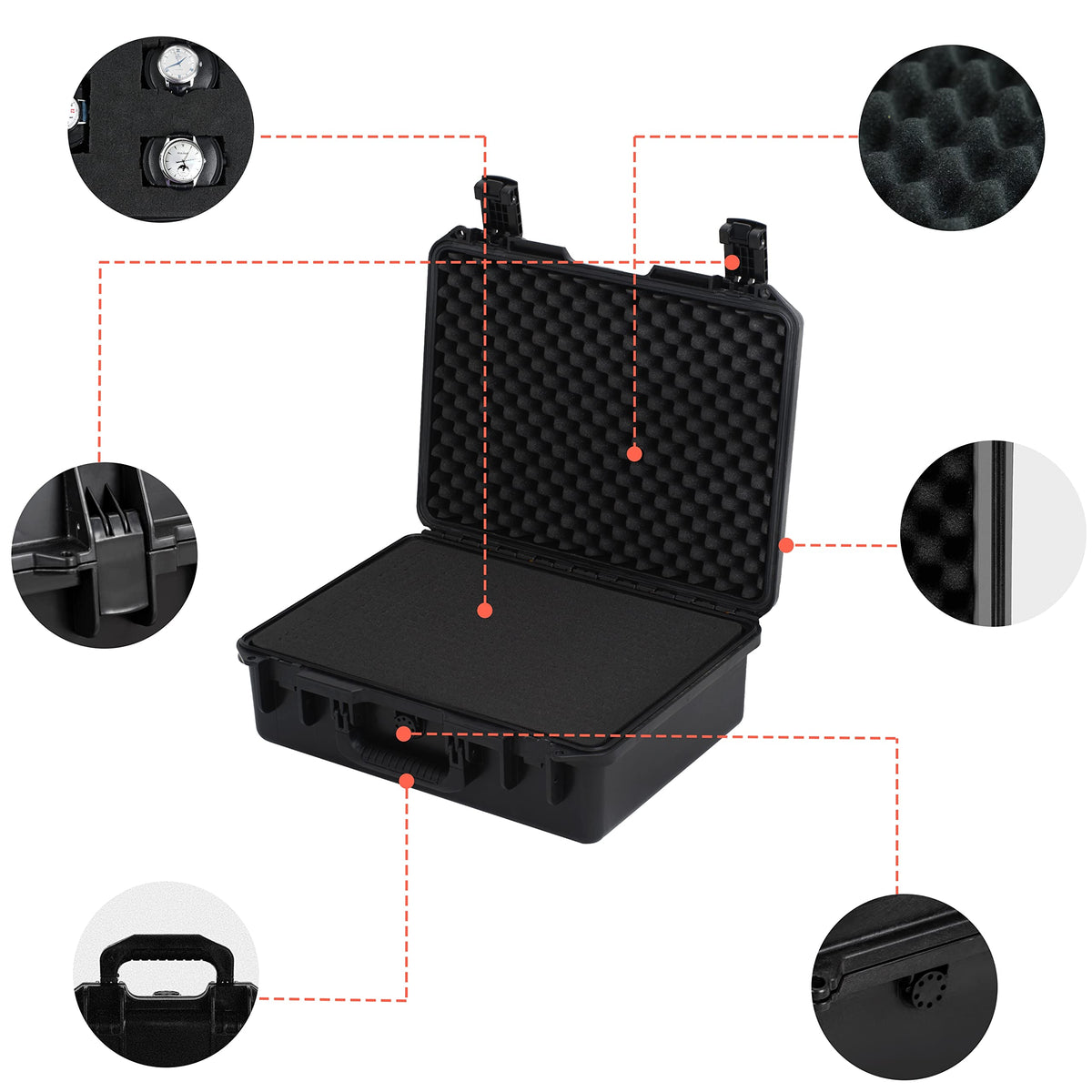 MEIJIA Premium Waterproof Hard Compact Camera Case with customizable fit foam,Full Protection with Light&Convenient Design,19.3"x15.25"x7.3".,Elegant Black