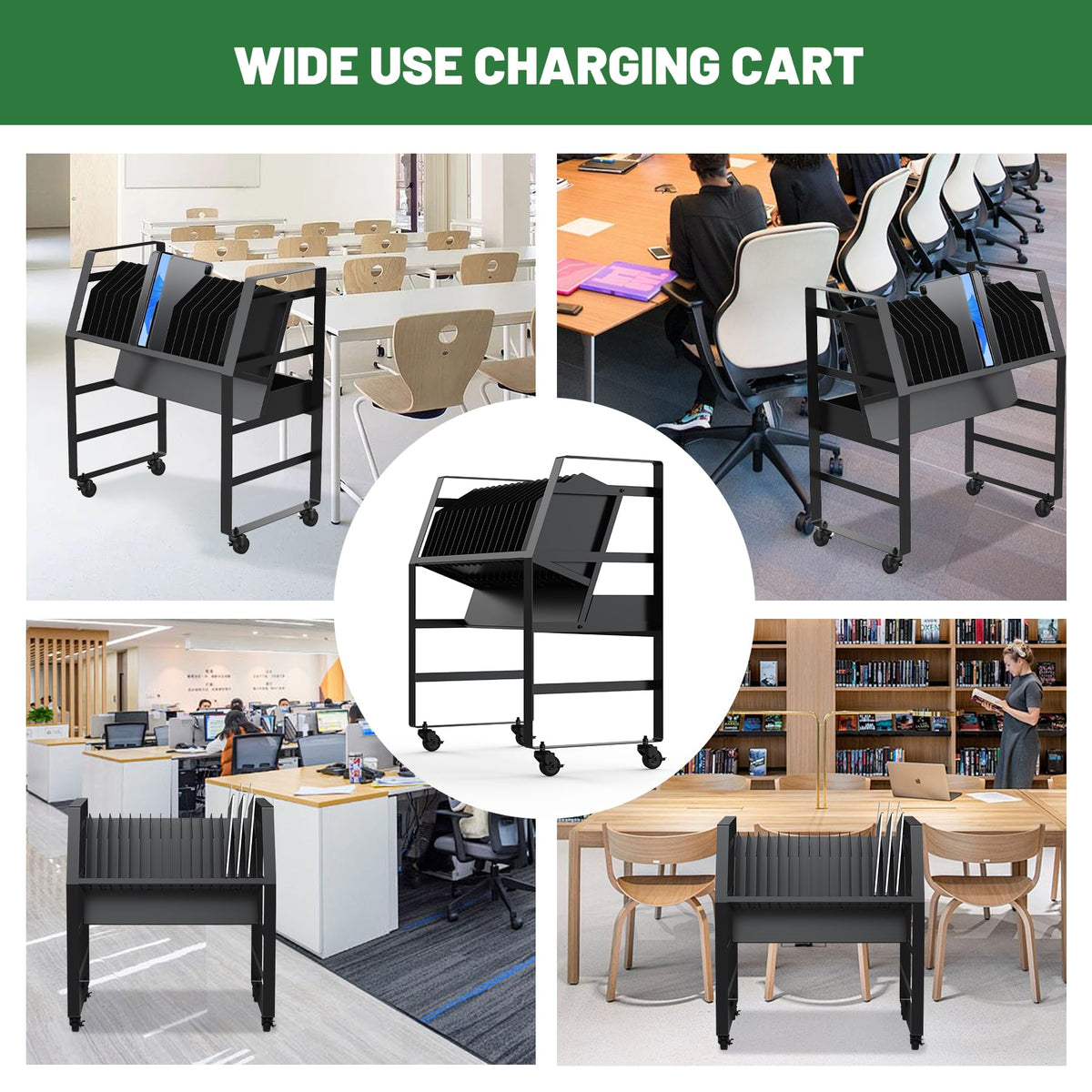 biosp 16 Devices Mobile Open Charging Cart, Rolling Charging Dolly with Wheels for Laptop Computers, Chromebooks, Electronic Equipment Organizer Rack for Office, Classroom (Power Strip Included)