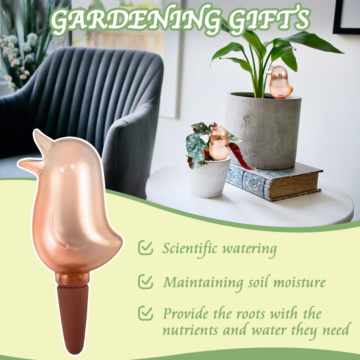 4 Pack Self Watering Spikes,Indoor Plant Watering Globes,Bird Shape Automatic Irrigation Spikes,Self-Watering Terracotta Spike,Plant Watering Devices(Red)
