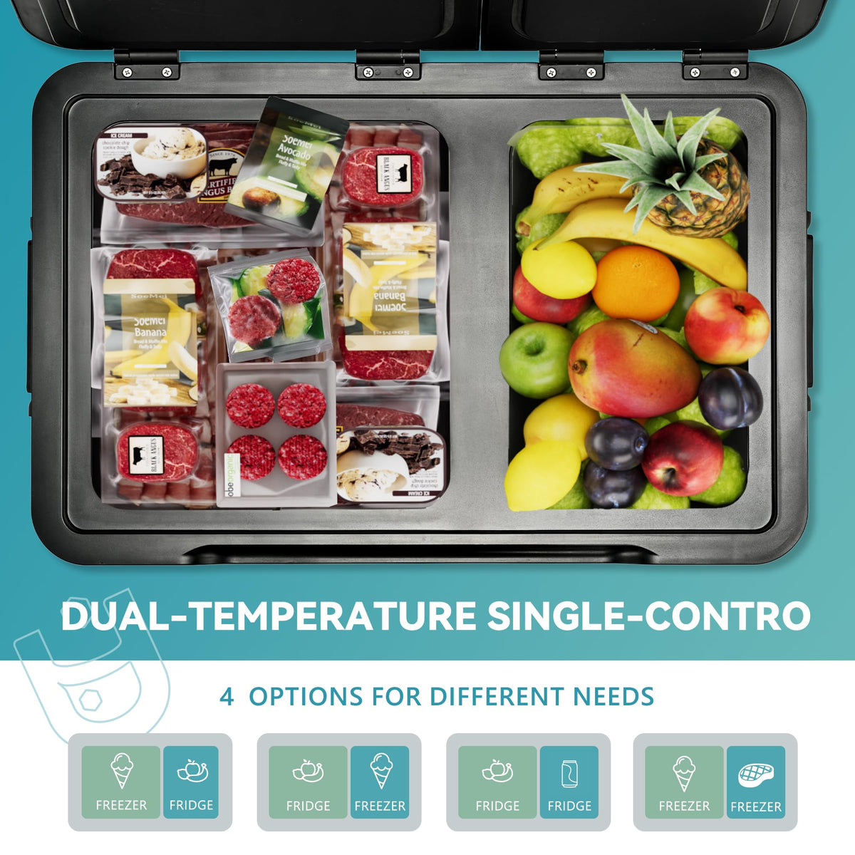EUHOMY 12 Volt Refrigerator, 58QT Dual Zone Electric Cooler APP Control, Car Refrigerator with 12/24V DC 110-240V AC, Car Fridge -4℉~68℉, Portable Freezer Aluminum Interior for Camping,Trip,Home,Truck
