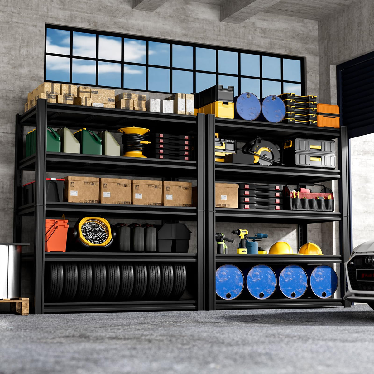 cynnda 5-Tier 40”W X 20”D X 72”H Heavy Duty Garage Storage Shelves 2500LBS Basement Shelving Heavy Duty Adjustable Unit Rack Metal Rack(Black)