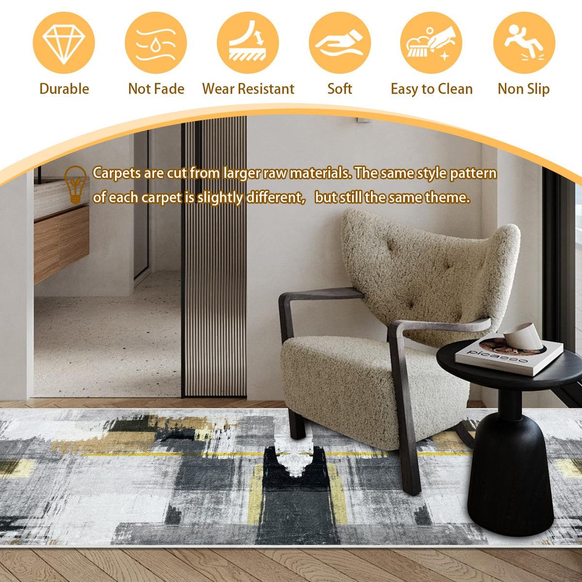 Heyroll Washable Area Rug, 2X6FT Hallway Runner Rug Carpet,Soft Modern Entryway Mat with Non-Slip TPR Backing,Low Pile Carpet for Indoor, Bath,Living Room,Kitchen,Laundry- Customized, Graffiti Gray